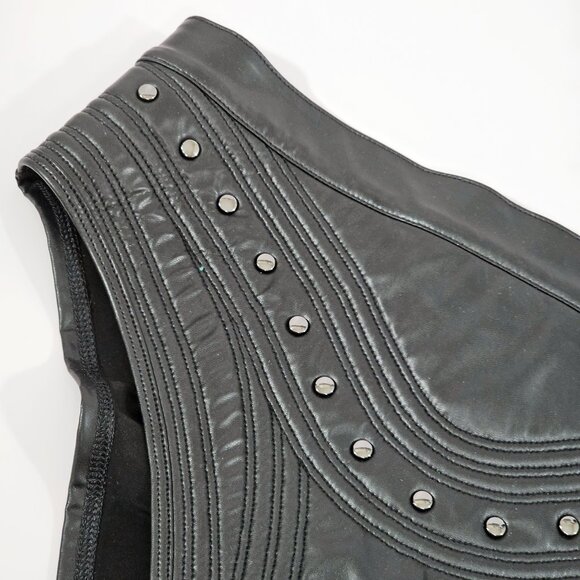 Honey Birdette Connie Black High Waisted Brief Faux Leather with Studs Size M - Picture 4 of 5